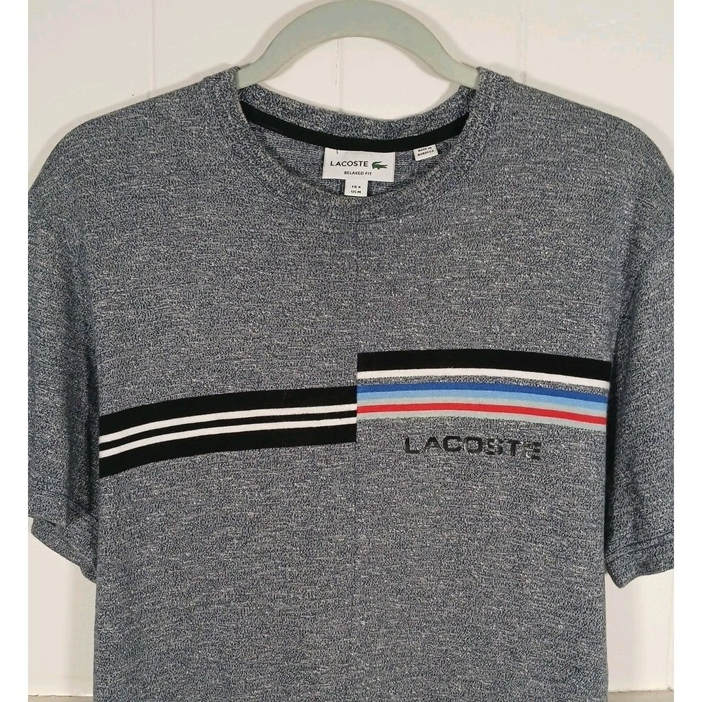Lacoste Shirt Knit Spell Out Croc Logo Tee Men's 4 Medium Gray Cotton Knit SS